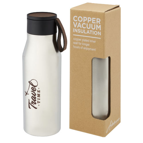 Ljungan 500 ml copper vacuum insulated stainless steel bottle with PU leather strap and lid