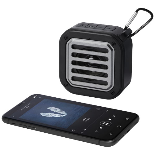 Solo 3W IPX5 RCS recycled plastic solar Bluetooth® speaker with carabiner