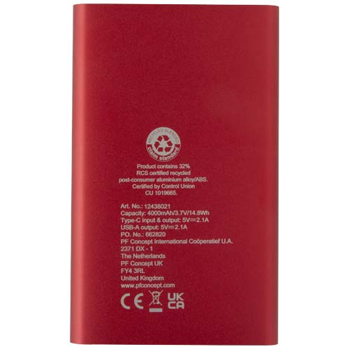 Pep 4000 mAh Type-C recycled aluminium power bank - Image 3
