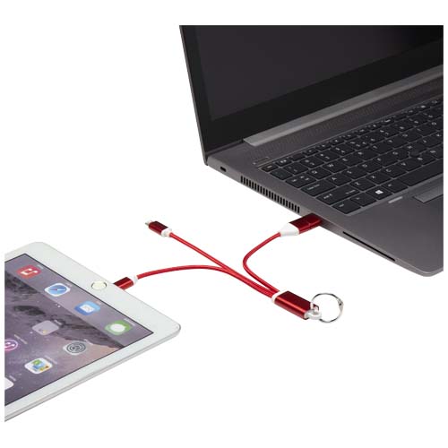 Metal 4-in-1 recycled aluminium charging cable with keychain