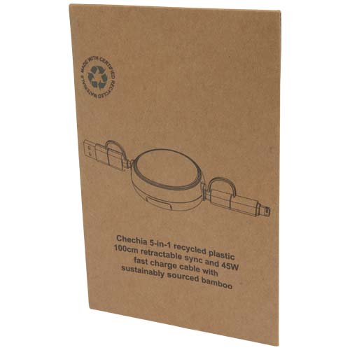 Chechia 5-in-1 recycled plastic 100 cm retractable data sync and 45W fast charge cable