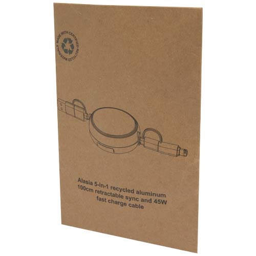 Alasia 5-in-1 100 cm recycled plastic and aluminium retractable data sync and 45W fast charge cable