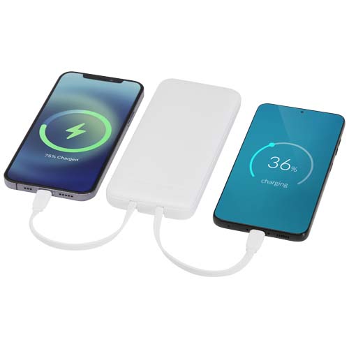 Adhil 10.000 mAh 10W recycled plastic power bank with 2 built-in cables