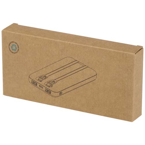 Adhil 10.000 mAh 10W recycled plastic power bank with 2 built-in cables