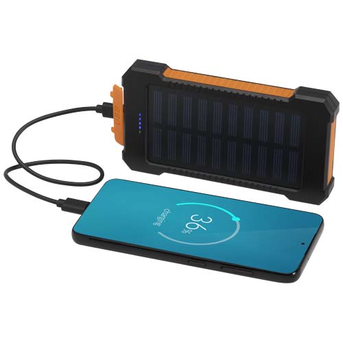 Altair 5000 mAh 10W recycled plastic rugged solar power bank with built-in torch