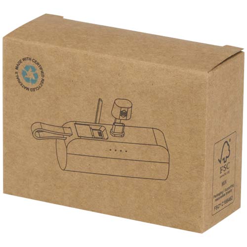 Alnair 5000 mAh 10W recycled plastic Type-C power bank with built-in flip stand and 2-in-1 cable