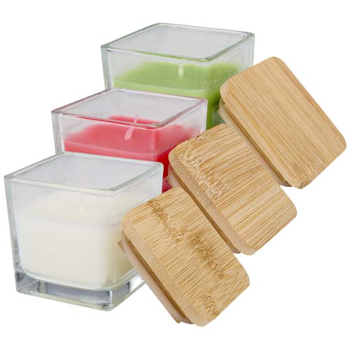 Ambra square glass candle with bamboo lid - Image 3