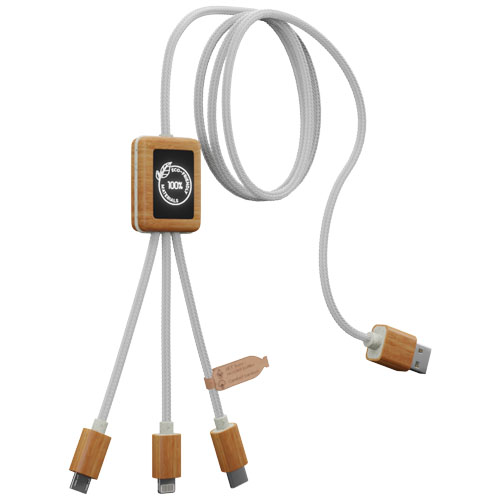 SCX.design C39 3-in-1 rPET light-up logo charging cable with squared bamboo casing