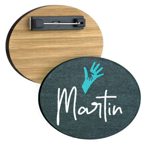 P078 Reusable Moso Bamboo Blackboard Name Badge
