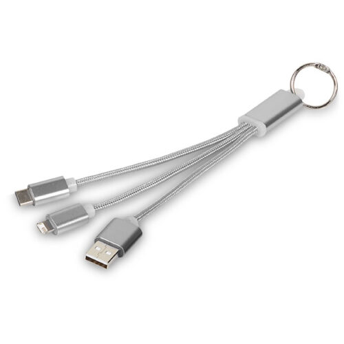 P021 Metal 3 in 1 Charging Cable with Key Ring - Engraved
