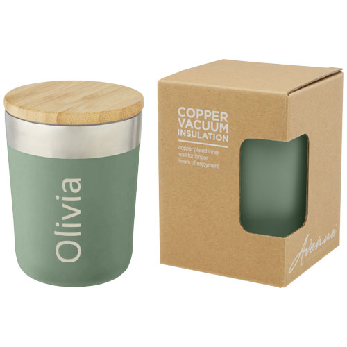 Lagan 330 ml copper vacuum insulated stainless steel tumbler with bamboo lid