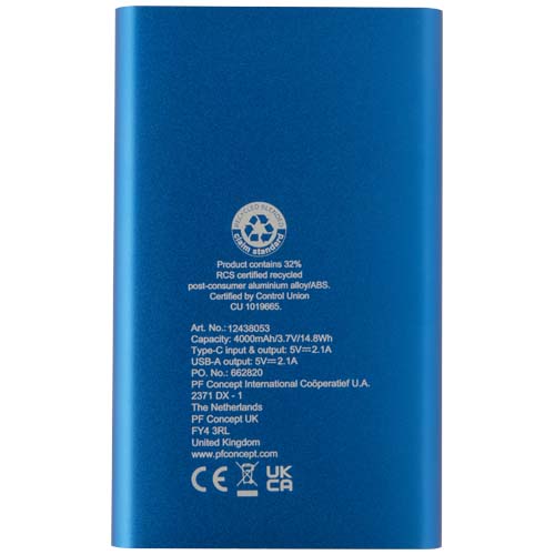 Pep 4000 mAh Type-C recycled aluminium power bank - Image 11