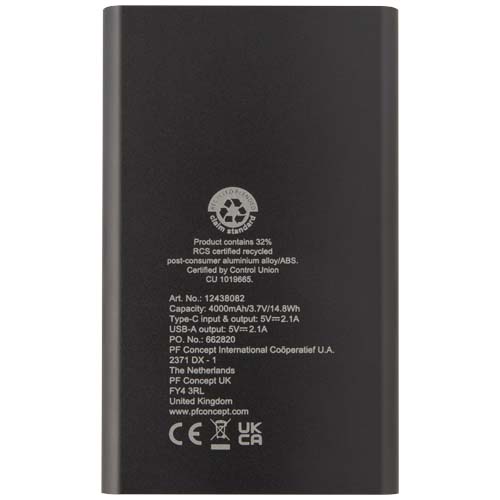 Pep 4000 mAh Type-C recycled aluminium power bank - Image 27